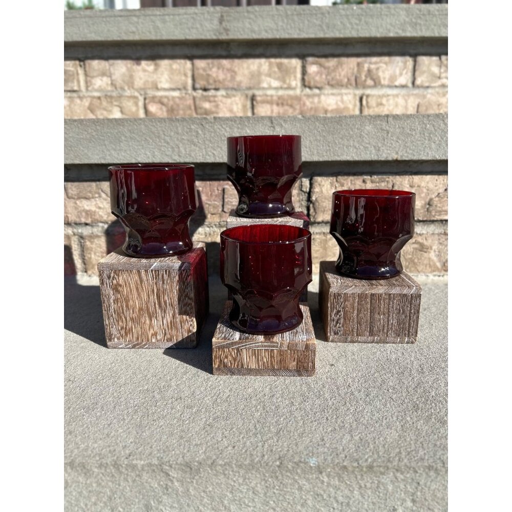 Anchor Hocking Georgian Royal Ruby Honeycomb Cocktail Glasses.